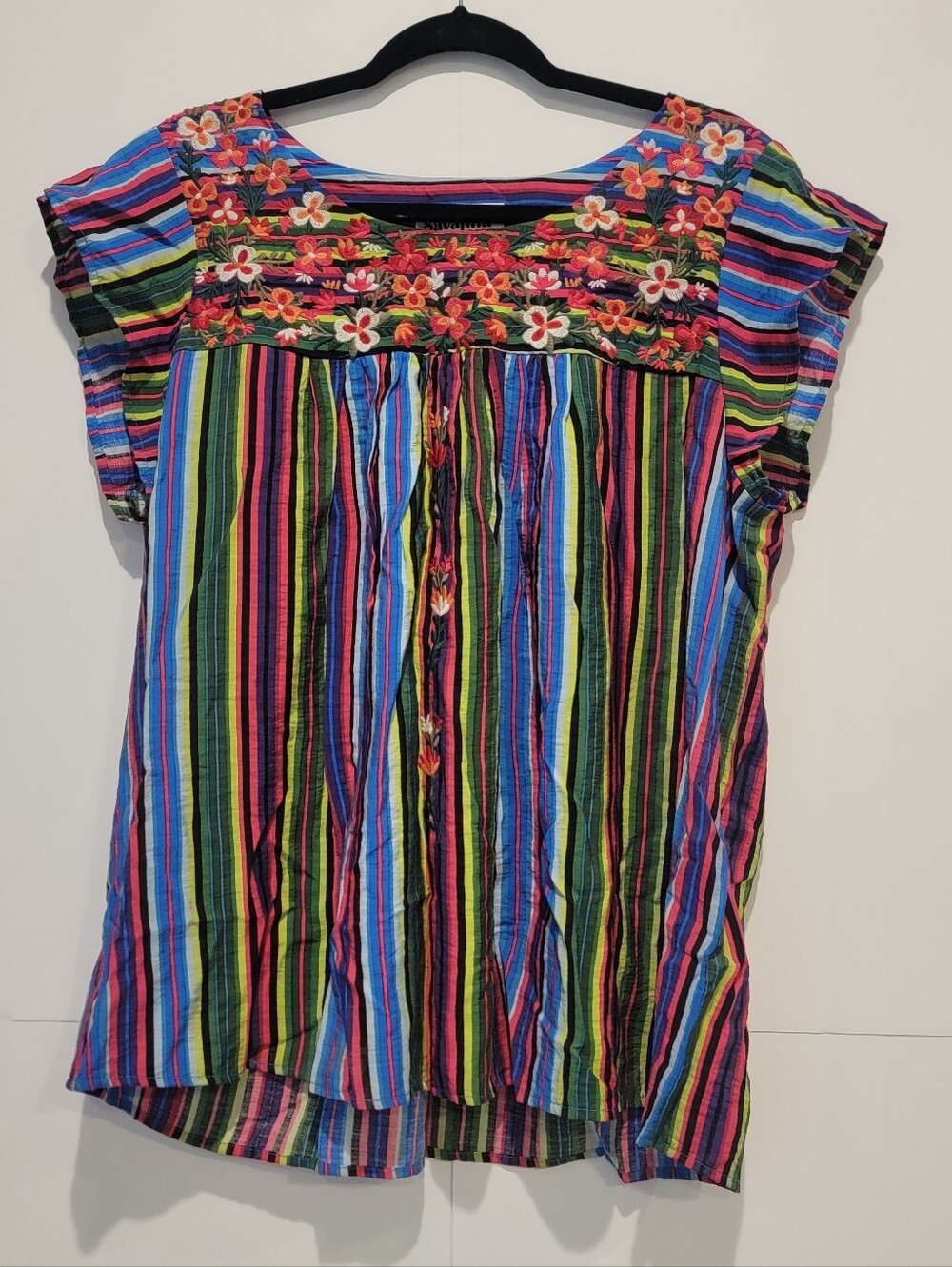 Savanna Jane XL Multicolor Striped Embroidered Floral Boho Tunic Top